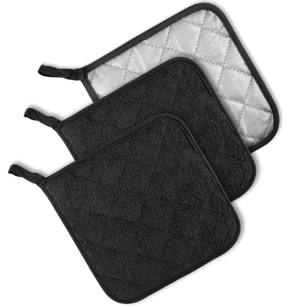 SUGARDAY Kitchen Pot Holders Sets Heat Resistant Pot Holder Cotton Oven Hot Pads for Cooking Baking Set of 3 7x7 Black