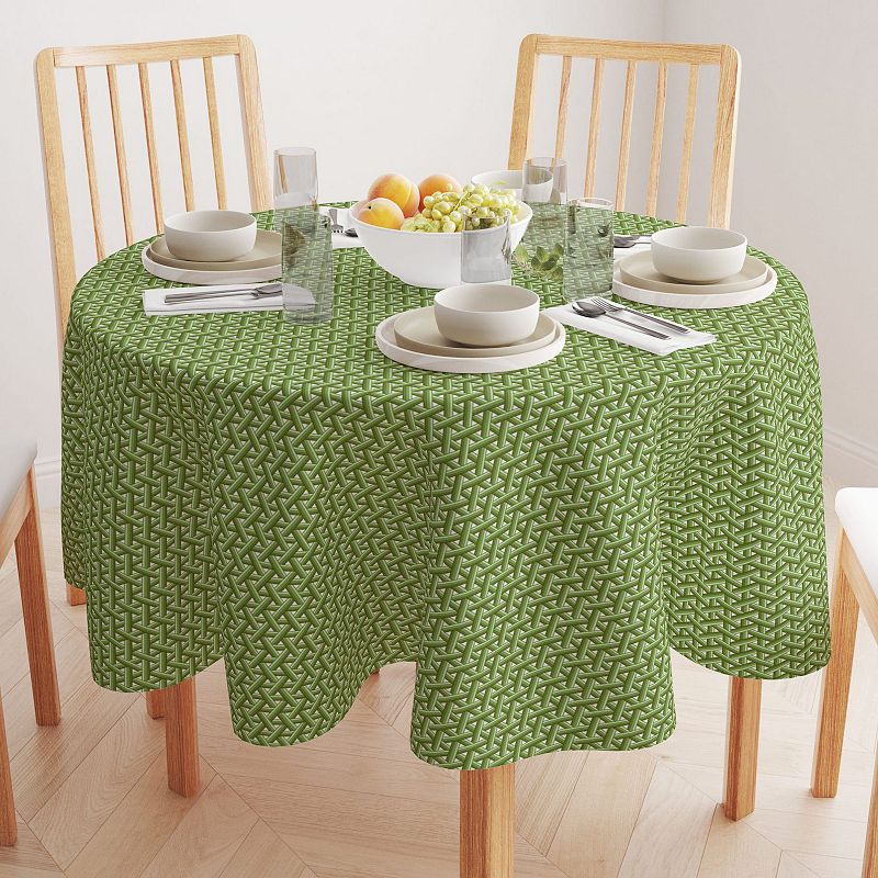 Round Tablecloth， 100% Polyester， 90 Round， Intertwined Green Wicker