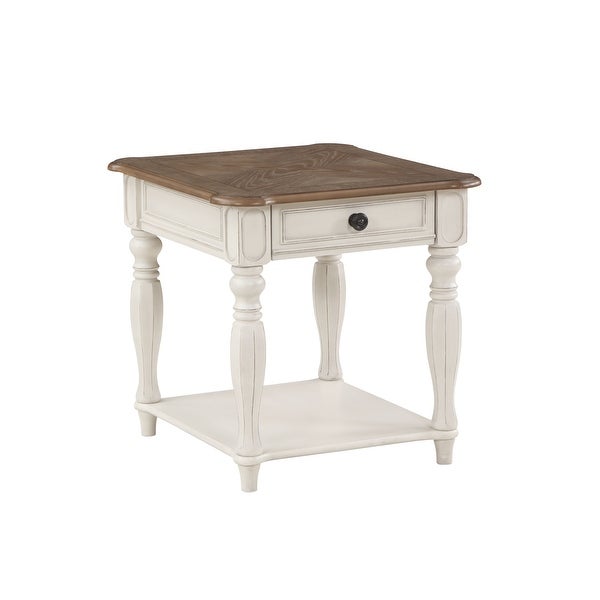 Vintage Style End Table In Oak and antique White Finish with Roman Column Legs