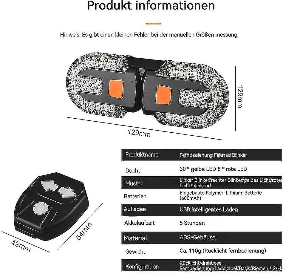 Bicycle Turn Signal Light With Wireless Remote， Two Lamp Split Rear Light With Indicator， Usb Rechar