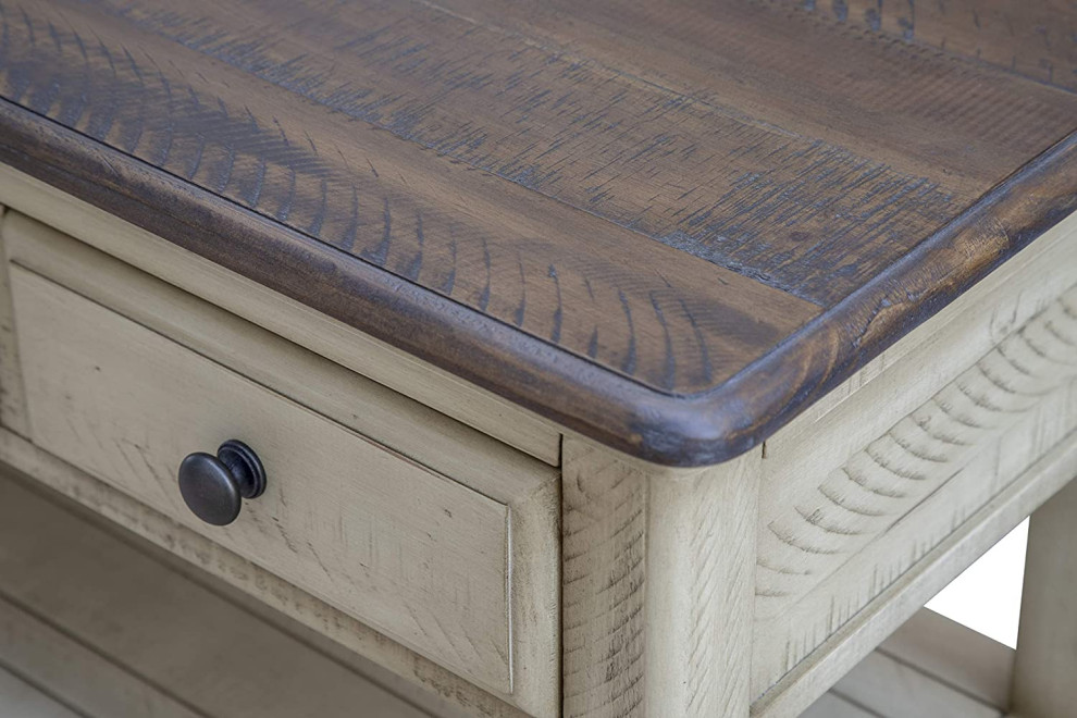 Rustic Console Table  3 Drawers and Lower Shelf  Antique White   Natural Walnut   Transitional   Entertainment Centers And Tv Stands   by Decorn  Houzz