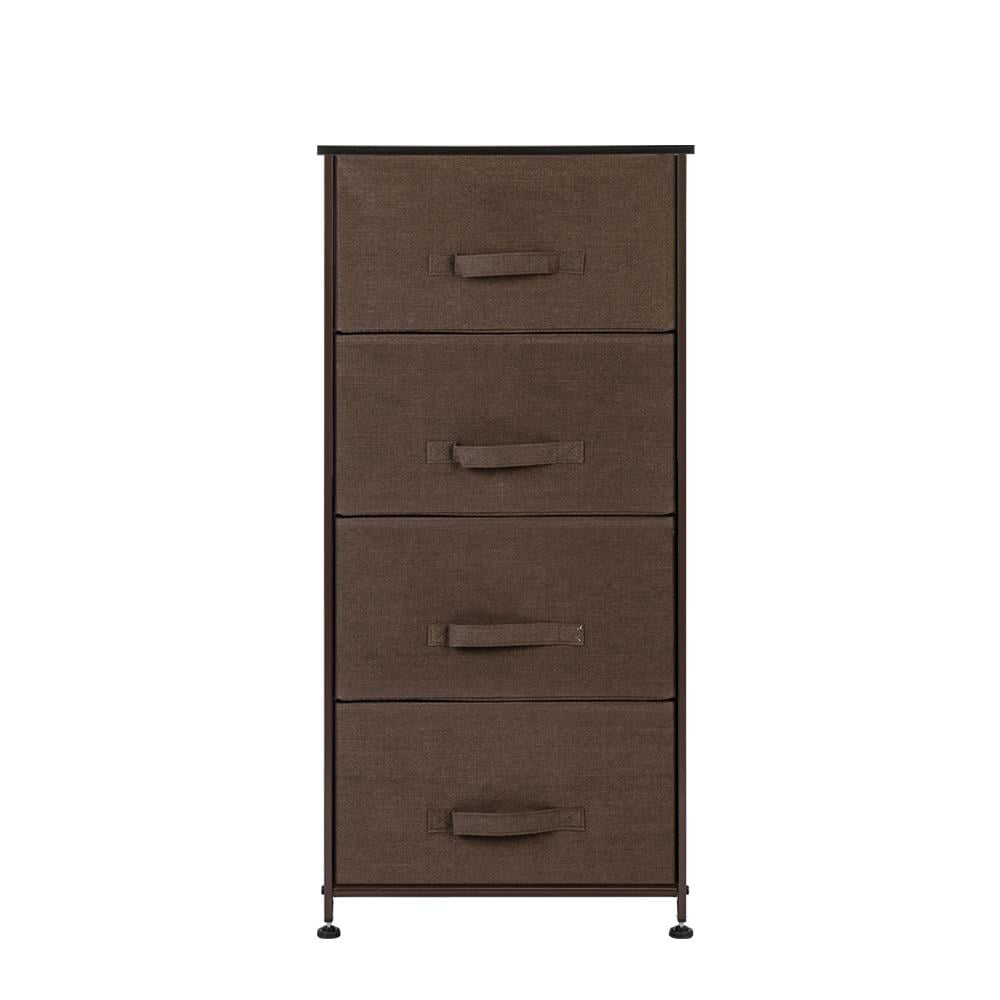 Ktaxon 4-Drawer Fabric Storage Organizer Unit Side Table Dresser Cabinet,Linen/Gray/Brown