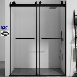 TOOLKISS 58 in. to 60 in. W x 76 in. H Sliding Frameless Shower Door in Matte Black with Clear Glass TK19069MB