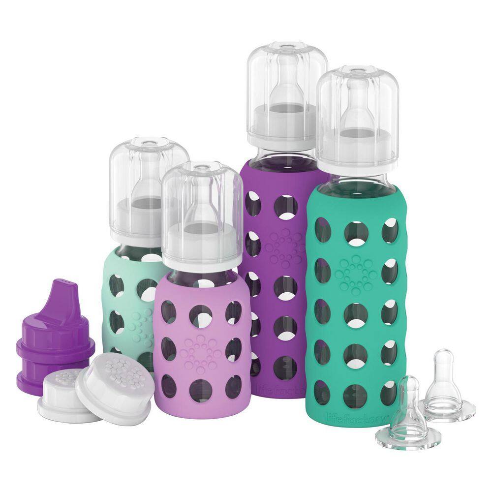 Lifefactory 9 oz. Multi-Colored Glass Bottle Starter Set (Set of 4) LF120405C4