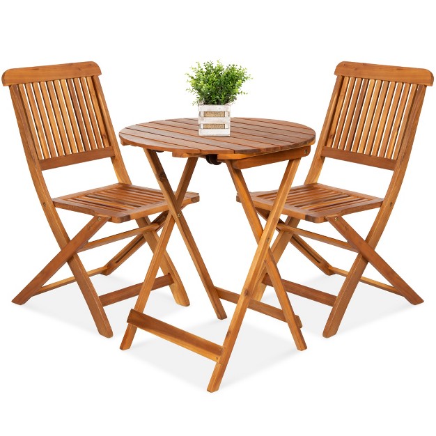 Best Choice Products 3 piece Acacia Wood Bistro Set Folding Patio Furniture W 2 Chairs Table Teak Finish Natural