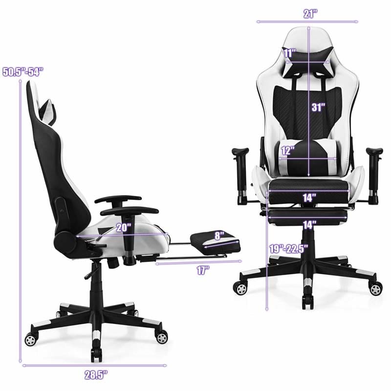 High Back E-Sport Massage Gaming Chair with Footrest & Headrest, Ergonomic PU Leather Gaming Seat, Video Game Chair Computer Chair