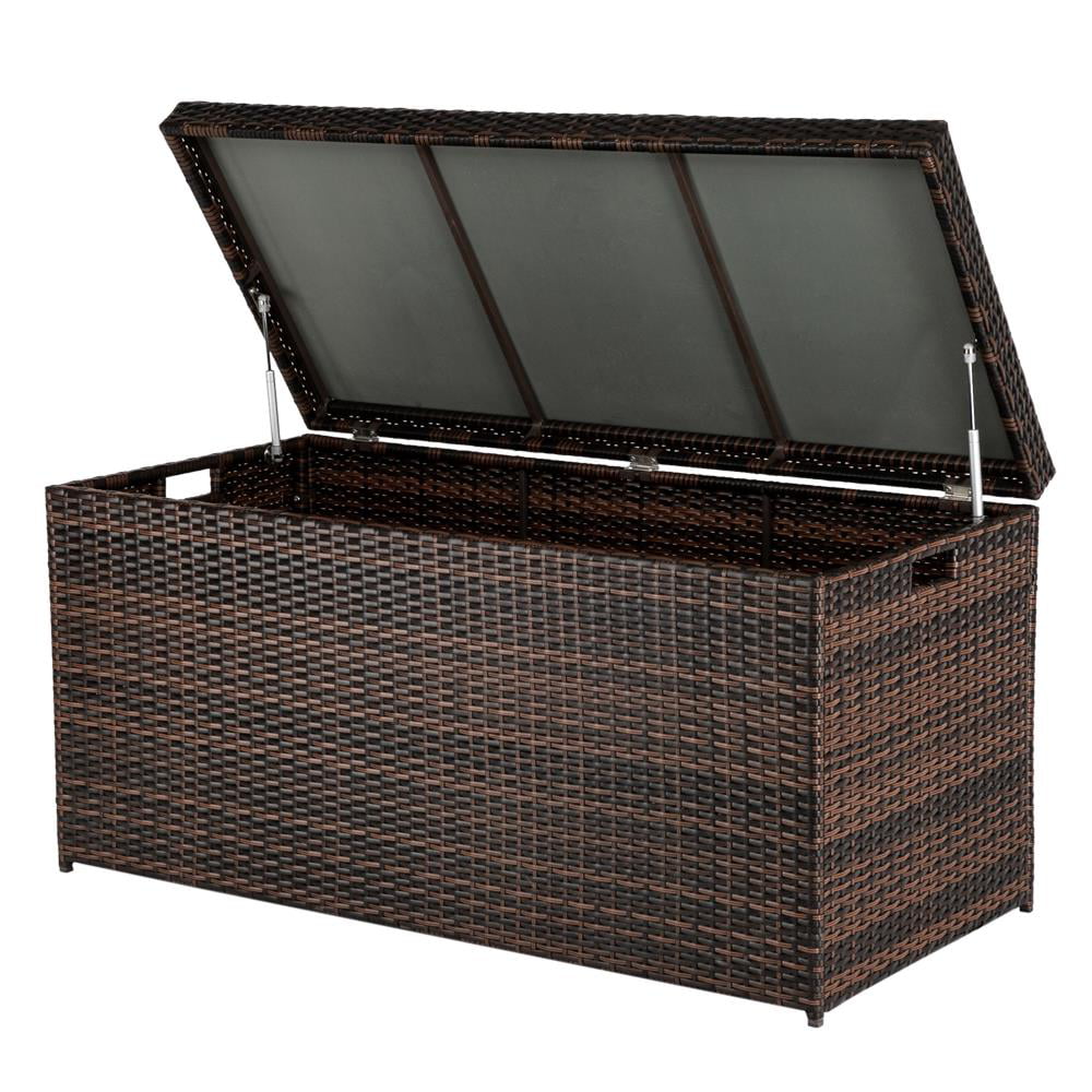 Ktaxon Outdoor Deck Storage Box 132 Gallon Resin Wicker Brown Gradient