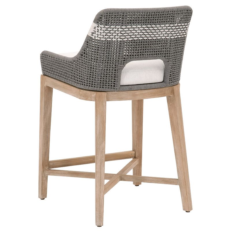 Interwoven Rope Counter Stool with Stretcher and Cross Support， Dark Gray