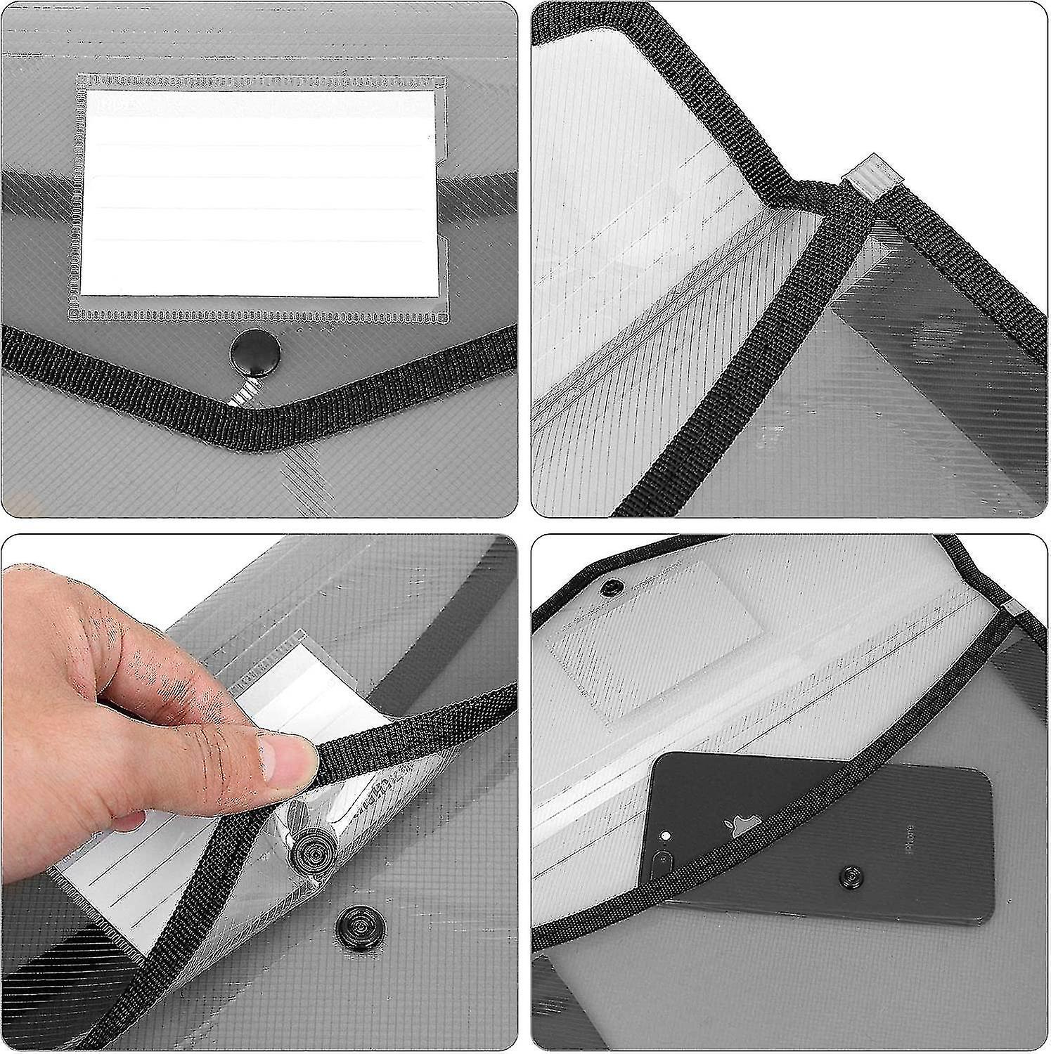 6 Pack A4 Black Plastic Document Folder Waterproof Wallet Folder With Pocket Gift