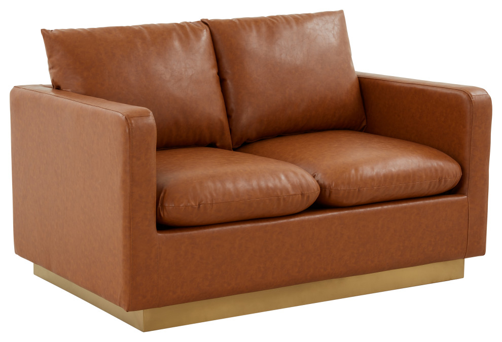 LeisureMod Nervo Modern Leather Loveseat With Gold Base   Contemporary   Loveseats   by LeisureMod  Houzz