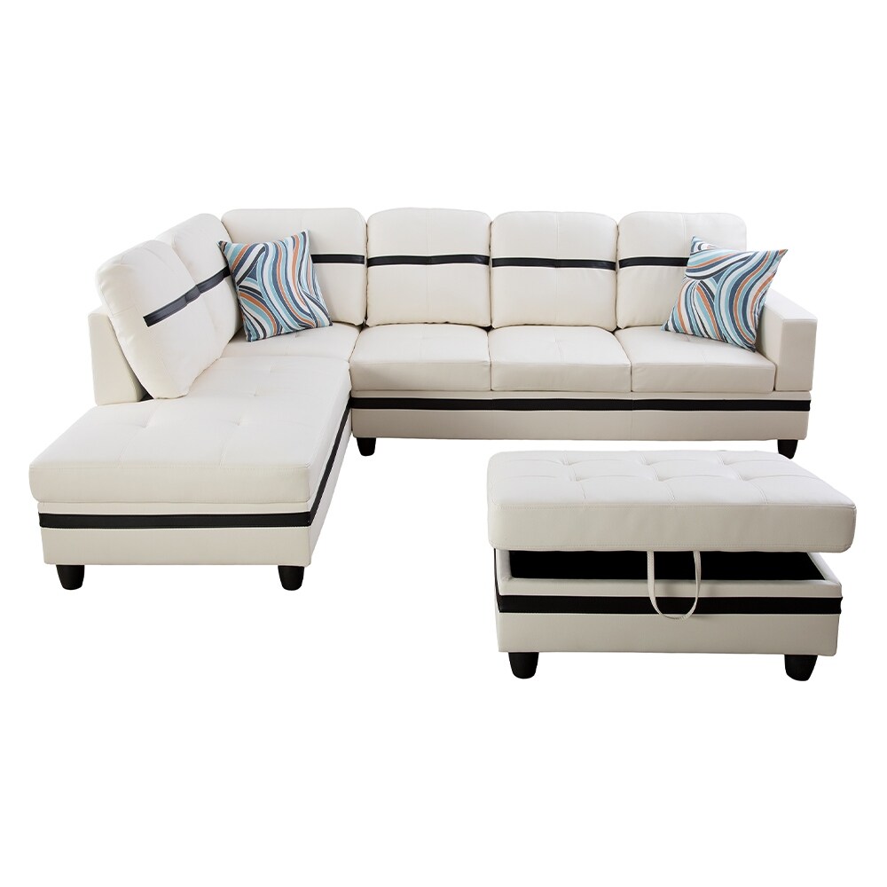 StarHome Sectional Sofa Set  White with Black Stripe