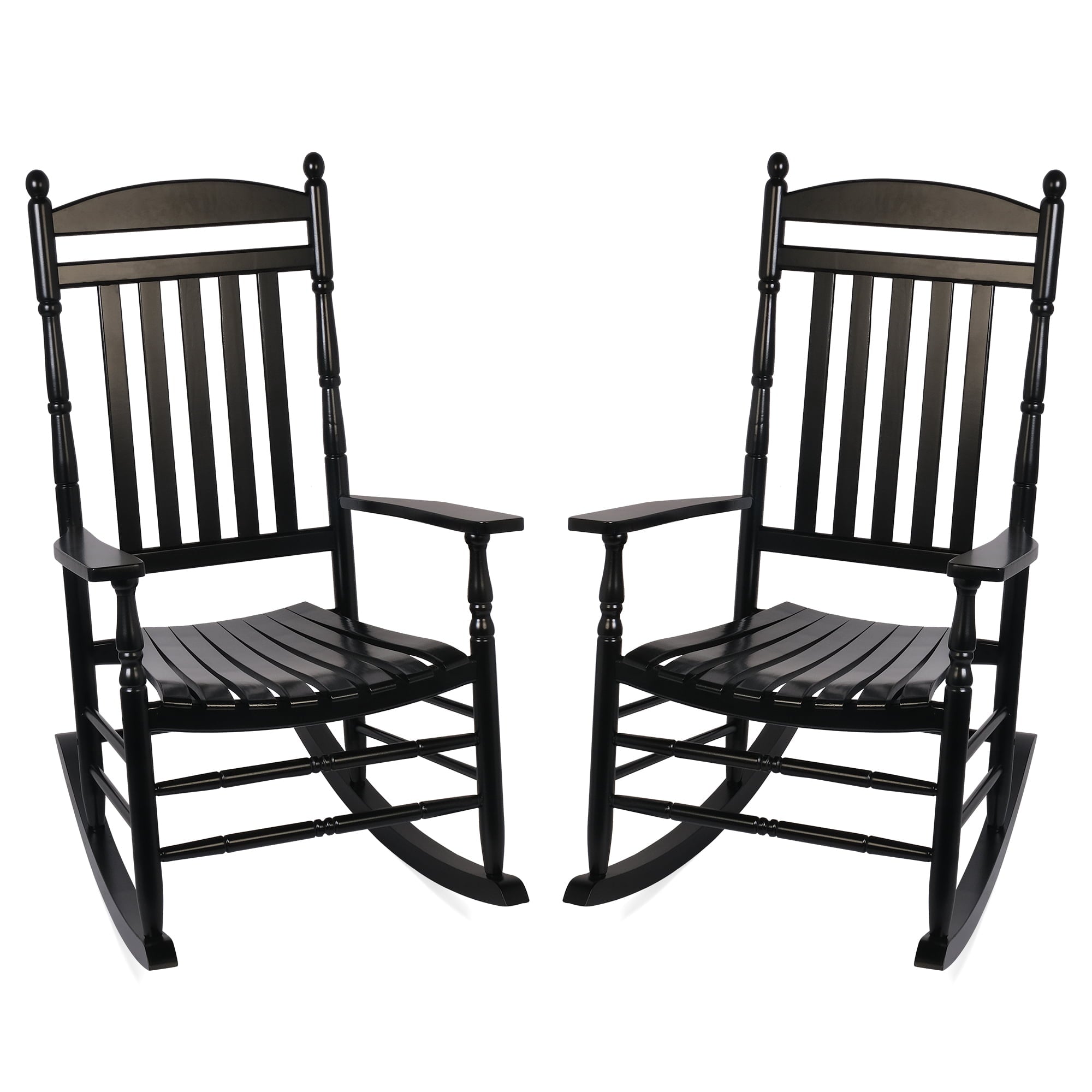 Set of 2 Outdoor Wood Rocking Chairs,All-Weather Oversized Patio Rocker Chair High Back Rocker for Porch, Garden, Balcony and Backyard,Black