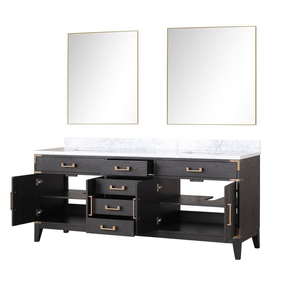 Lexora Fossa 80 in W x 22 in D Black Oak Double Bath Vanity and Carrara Marble Top LVF80DJ100