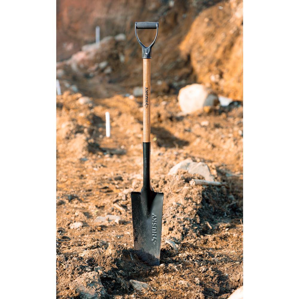 Husky 28 in. Wood Handle D-Grip Carbon Steel Drain Spade 77444-944
