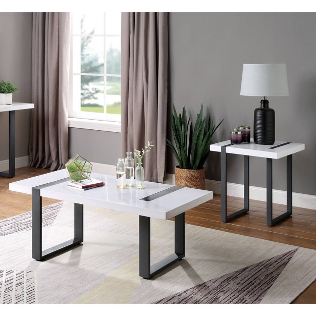 2pc Druse Coffee Table Set White black Mibasics