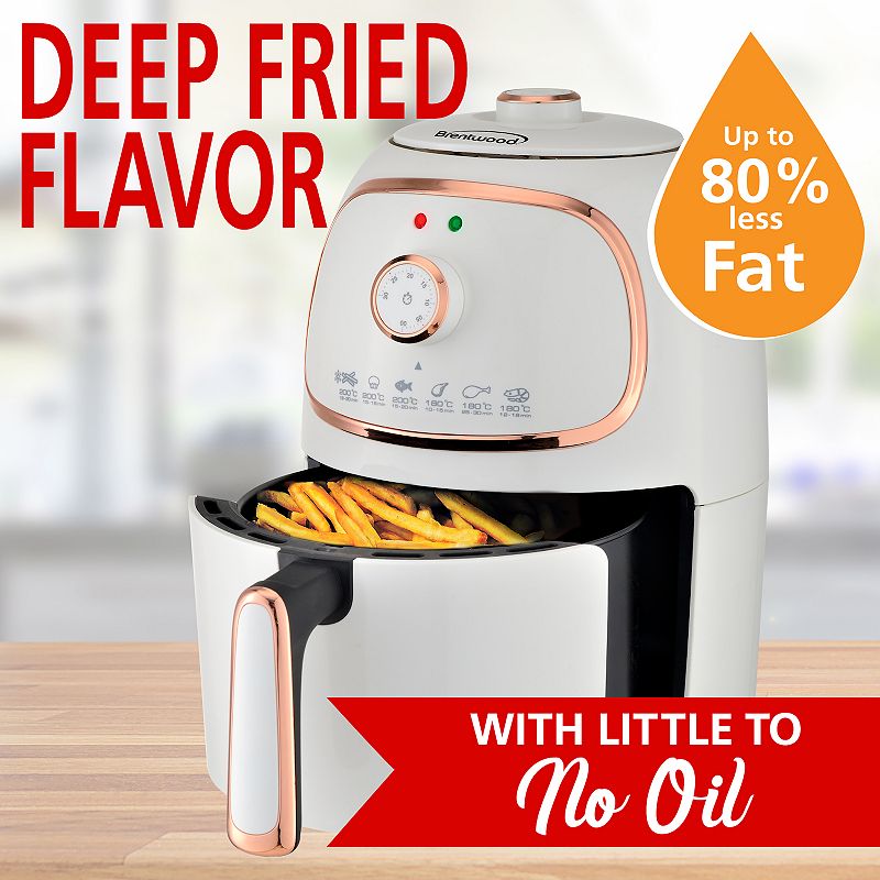 Brentwood 2 Quart Small Electric Air Fryer with Timer and Temp Control- White