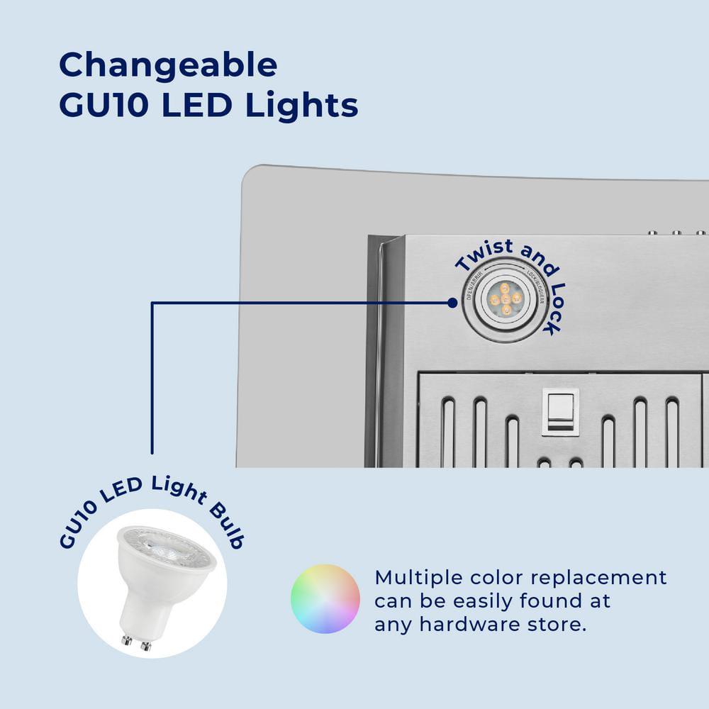 HAUSLANE 30 in Convertible Wall Mount Range Hood with Tempered Glass Changeable LED Baffle Filters in Stainless Steel