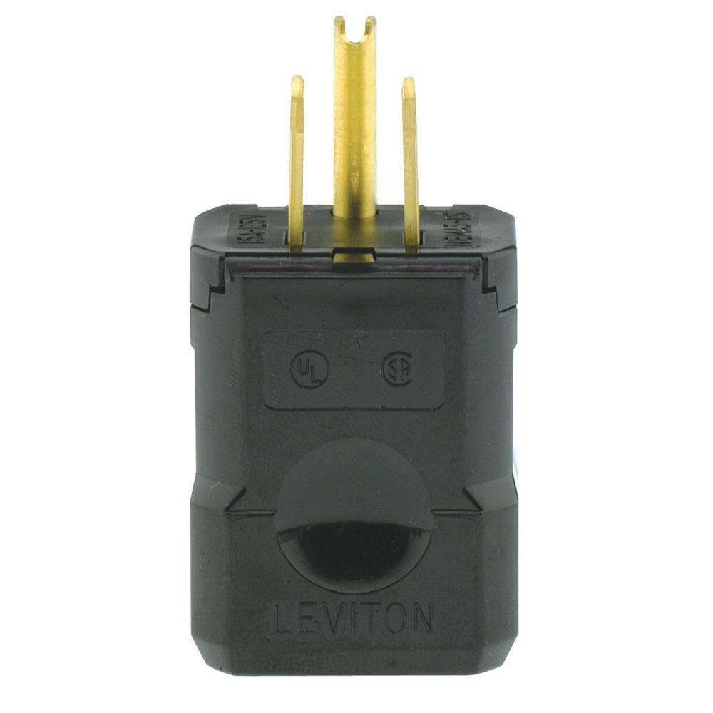 Leviton 15 Amp 125-Volt Python Straight Blade Grounding Plug Black 5256-VB