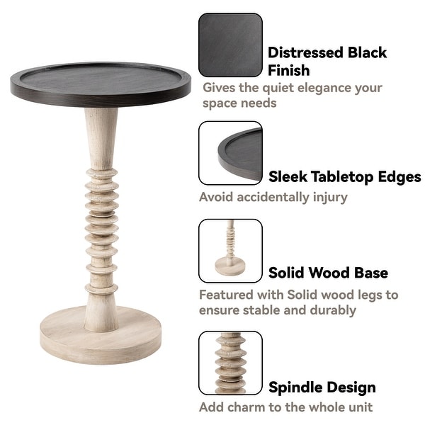 COZAYH Pedestal Small Drinking Table， Farmhouse Tray Top End Table， Distressed Finish， Traditional