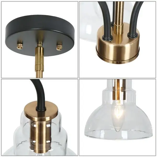 Modern Black Gold 3-light Chandelier Glass Barn Island Pendant Lighting - D18