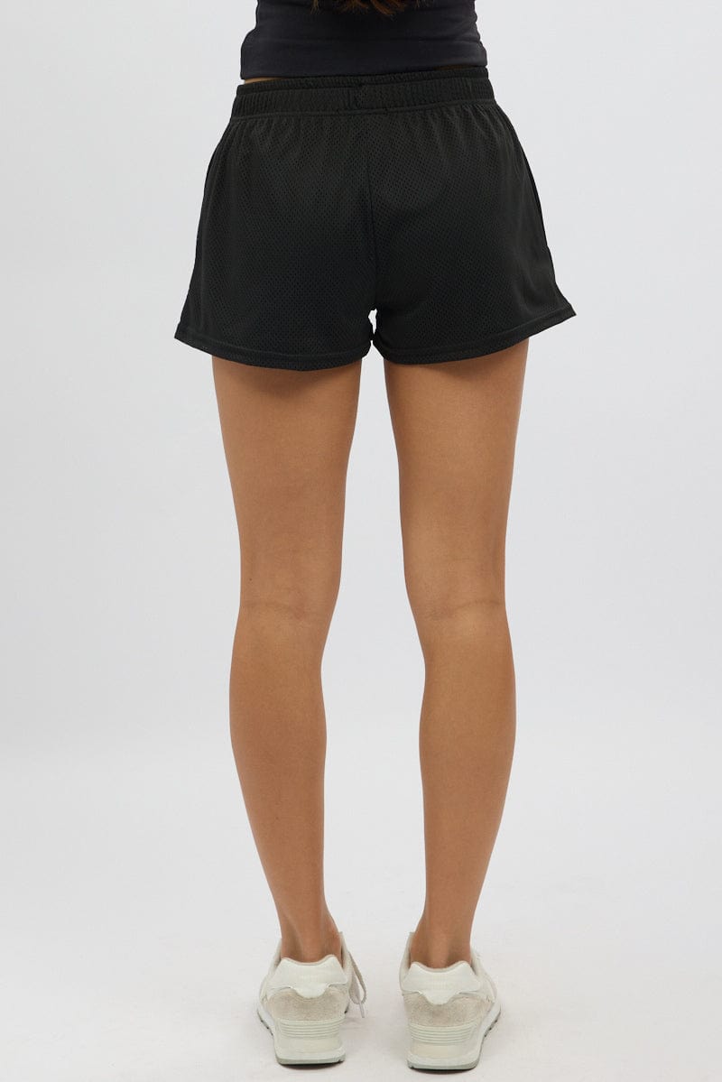 Black Track Shorts Elastic Waist