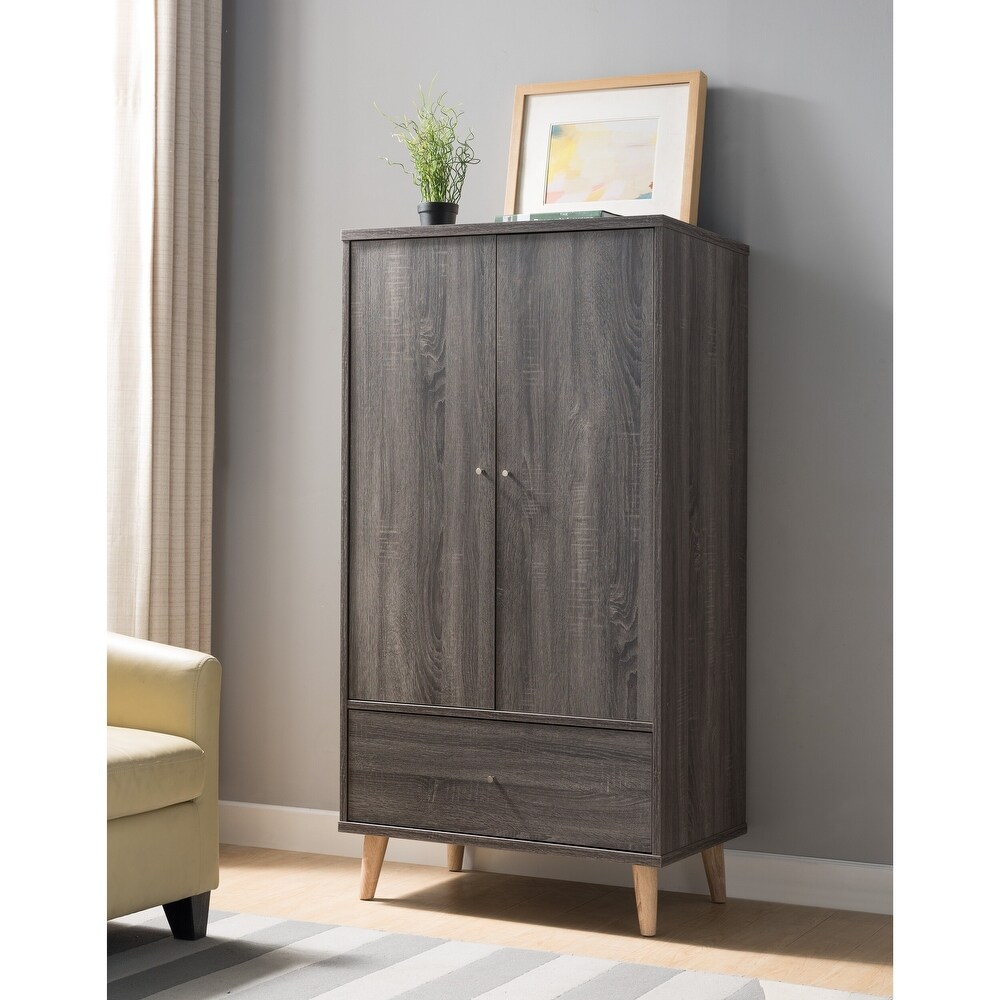 DH BASIC Distressed Grey Wardrobe Armoire with Knobs by Denhour