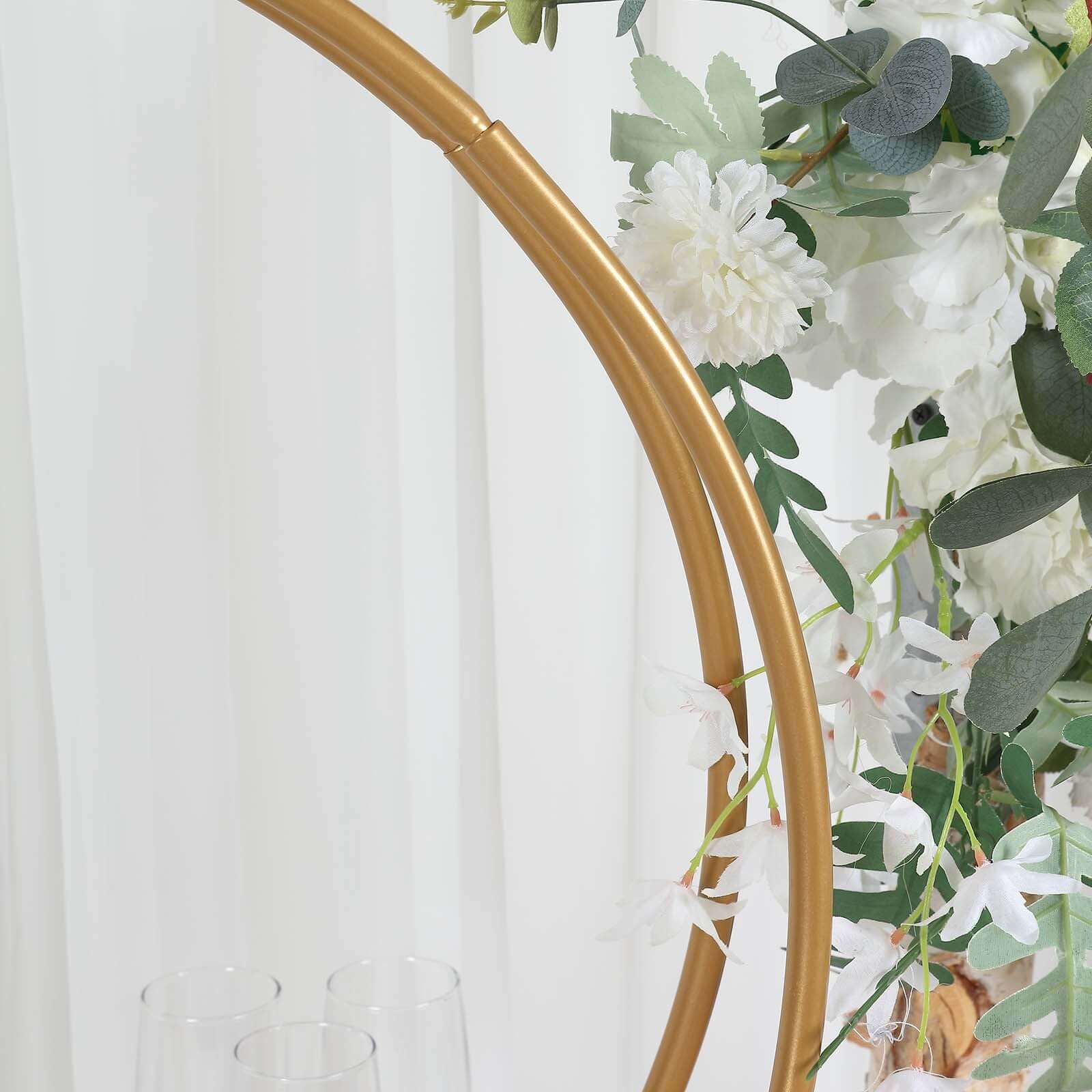 Gold Metal Double Frame Hoop Flower Table Centerpiece, Wedding Cake Display Stand 24