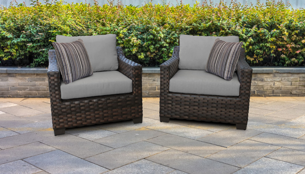 kathy ireland River Brook 2 Piece Wicker Patio Furniture Set Aqua   Tropical   Outdoor Lounge Chairs   by TKClassics  Houzz