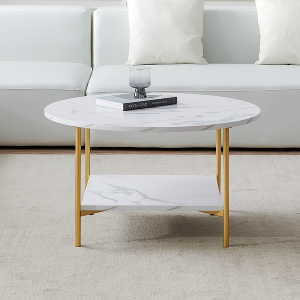 Modern Coffee Table Side Table，Gold Metal Frame with Marble Color Top