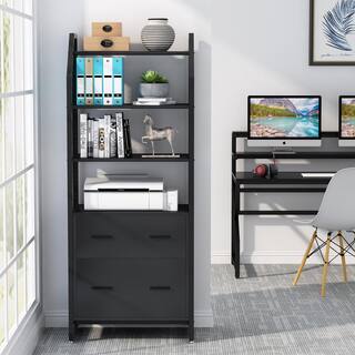 TRIBESIGNS WAY TO ORIGIN Cacey Black File Cabinet with 4 Storage Shelves and 2 Drawers HD-F1324