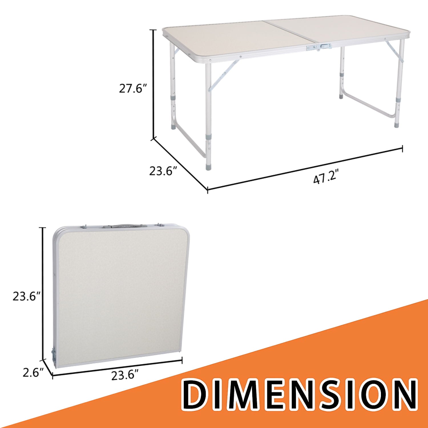 Outdoor Folding Table， Adjustable Height Aluminum Portable Tables w/ Handle， BBQ Folding Work Table， Folding Table for Indoor Outdoor Picnic Party Dining Camping Meeting， 47