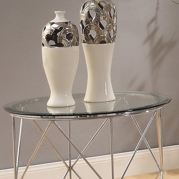 Furniture of America Eila Contemporary Round Glass 23-inch Side Table