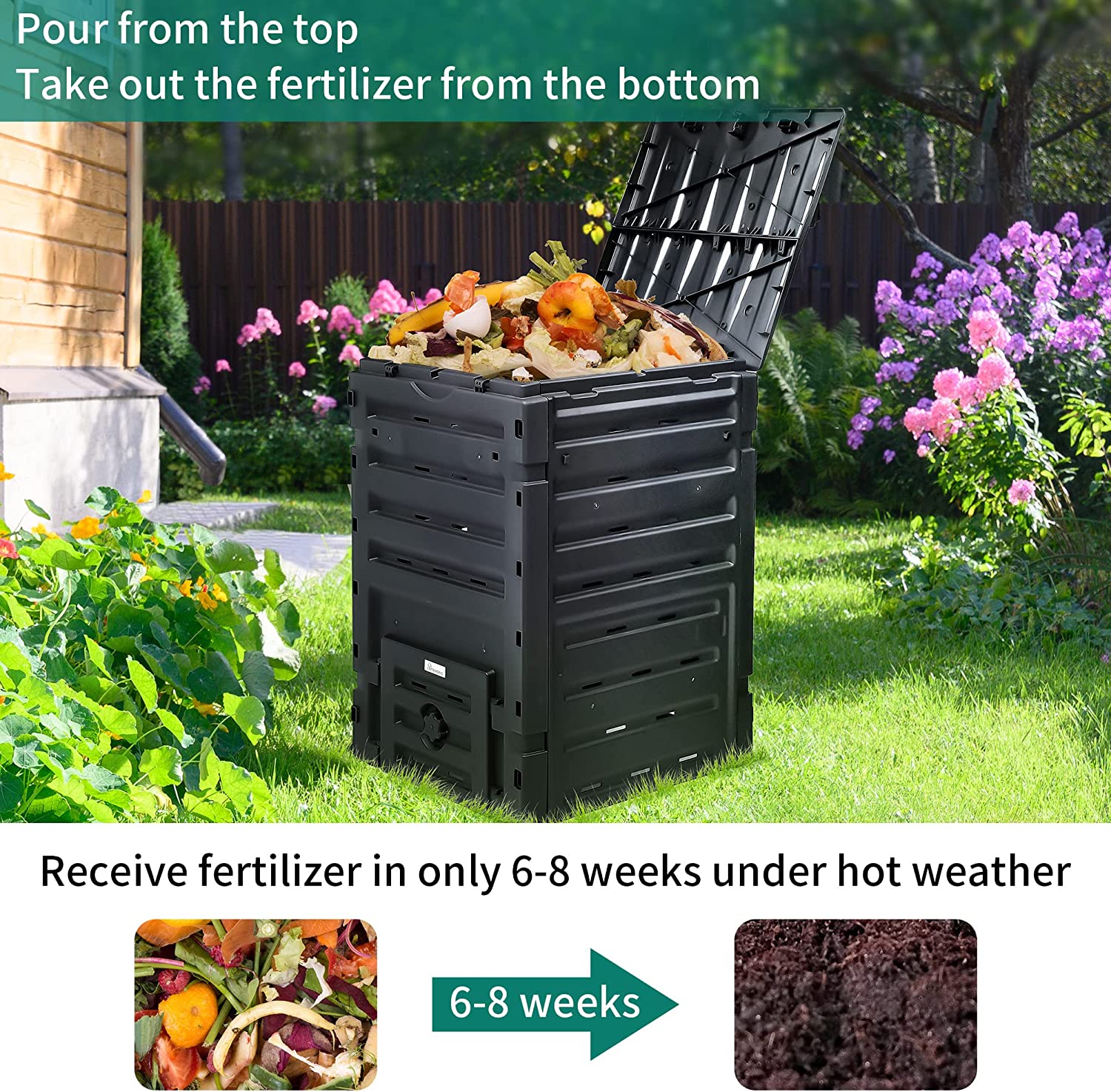 YITAHOME 120 Gallon (450L) Large Outdoor Compost Bin, Composter Box with Snap-on Top Lid and Aeration System, Lightweight Garden Compost Barrel Tumbler, Easy Assembly, BPA Free