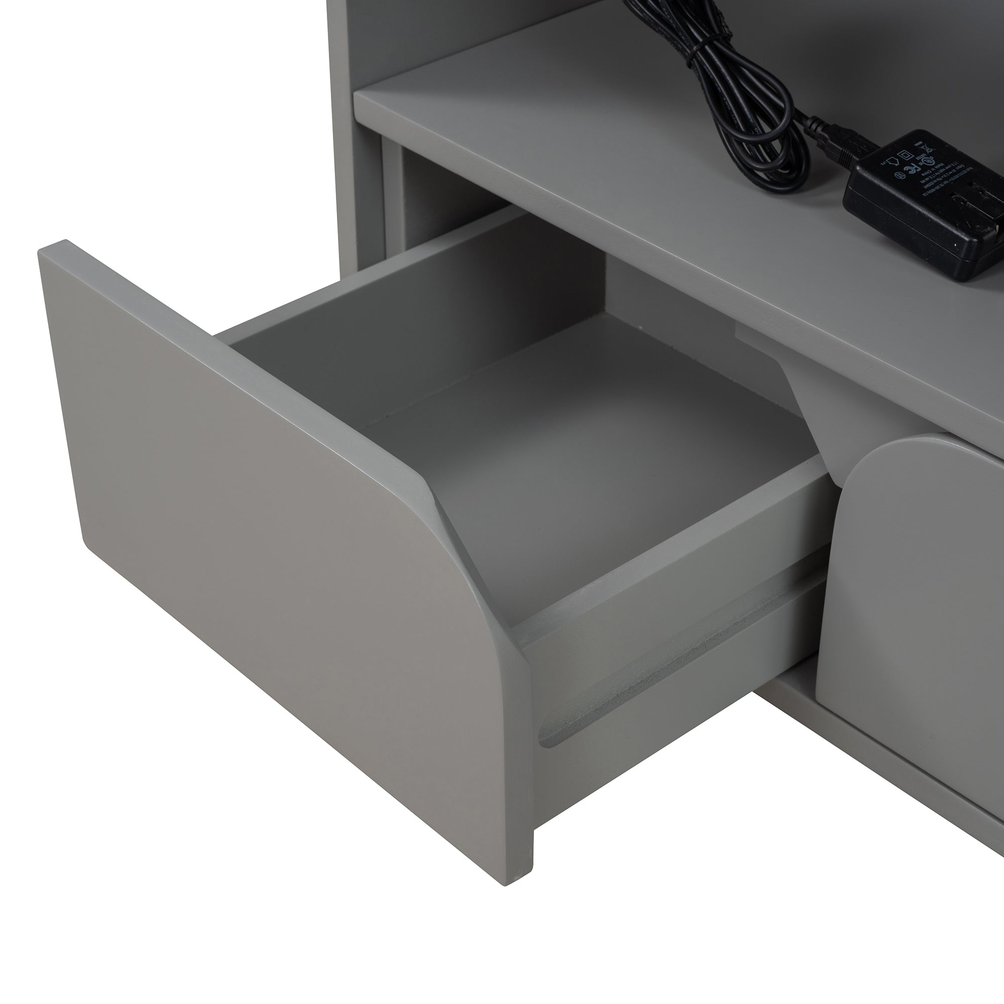 Modern Bedroom Nightstand with 2 Drawers, USB Charging, Gray