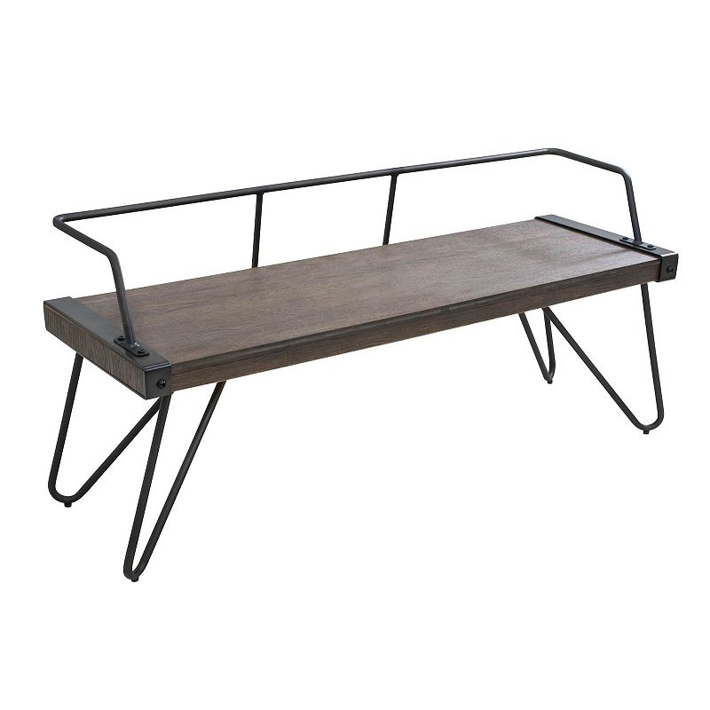 51.25” Dark Walnut Brown and Vintage Black Wooden Bench