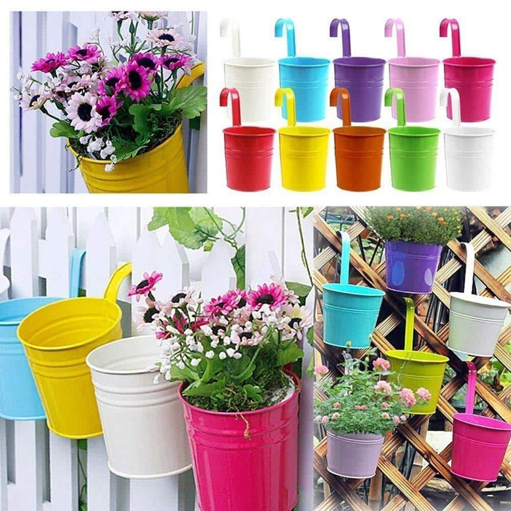 Mr.Garden Pink Metal Flower Pots - Vertical Hanging Planters - Iron Pots for Fence， Decor and Balcony MPRPDI6PI1