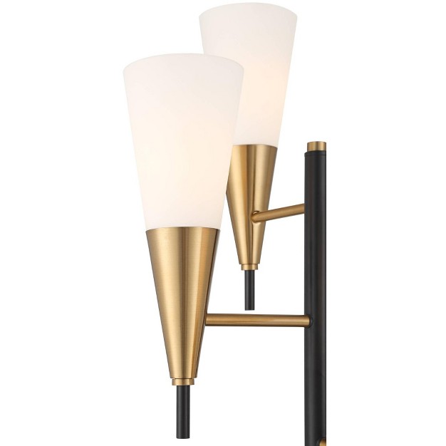 Tall Black Gold Metal 4 Light Frosted Glass Cone Shade For Living Room Bedroom House