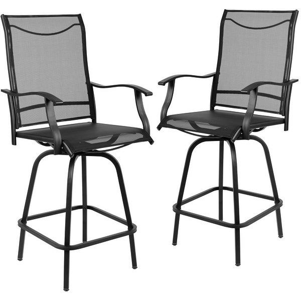 All Weather Outdoor Black Galvanized Steel Swivel Bar Stools