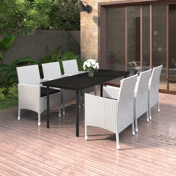 vidaXL Patio Dining Set Outdoor Table and Chair Set Poly Rattan and Glass