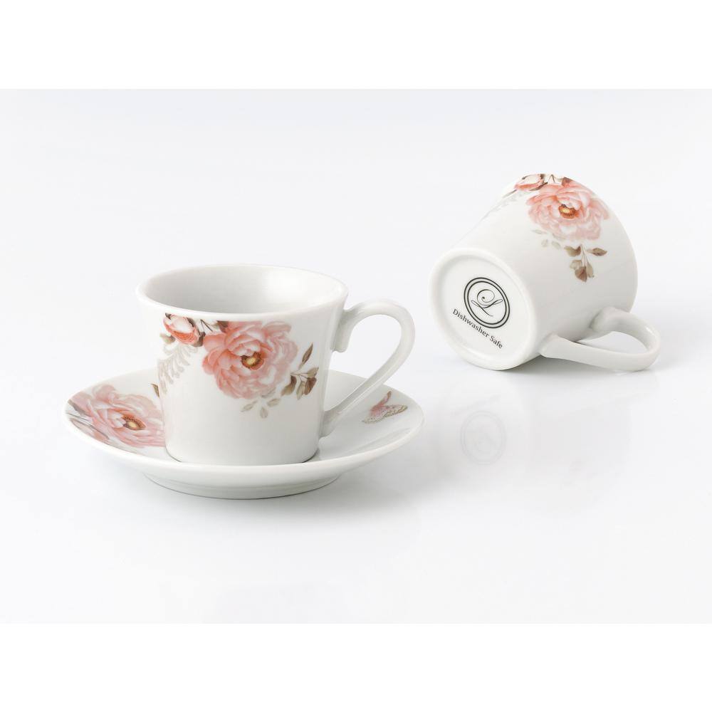 Lorren Home Trends Lorren Home 2 oz.Porcelain Espresso Set-6 Pink Floral and Butterfly Design Sophie-6