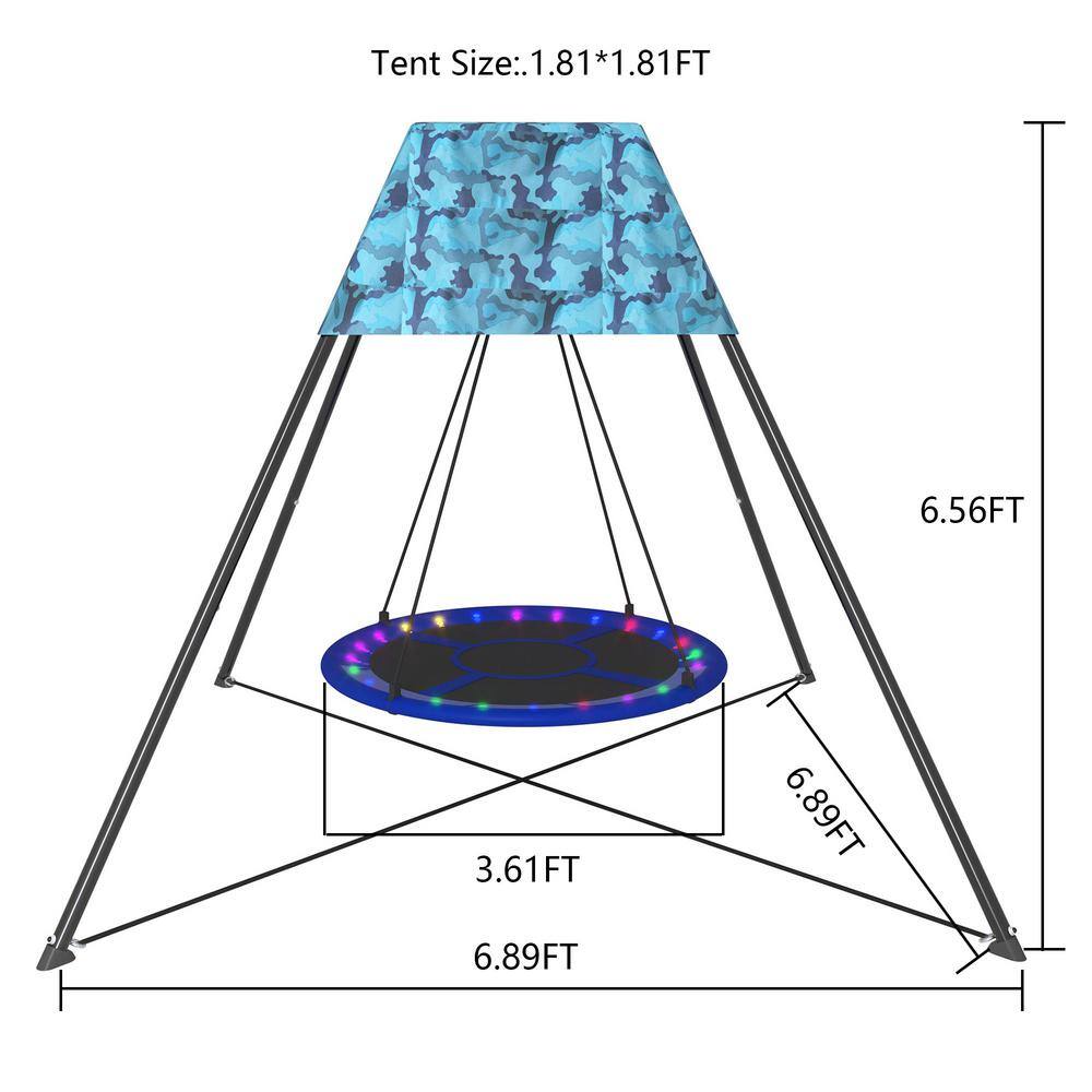 Tatayosi Blue Specialty Swing Stand with Oxford Tent and Nest Swing and LED Strips J-H-W55058044