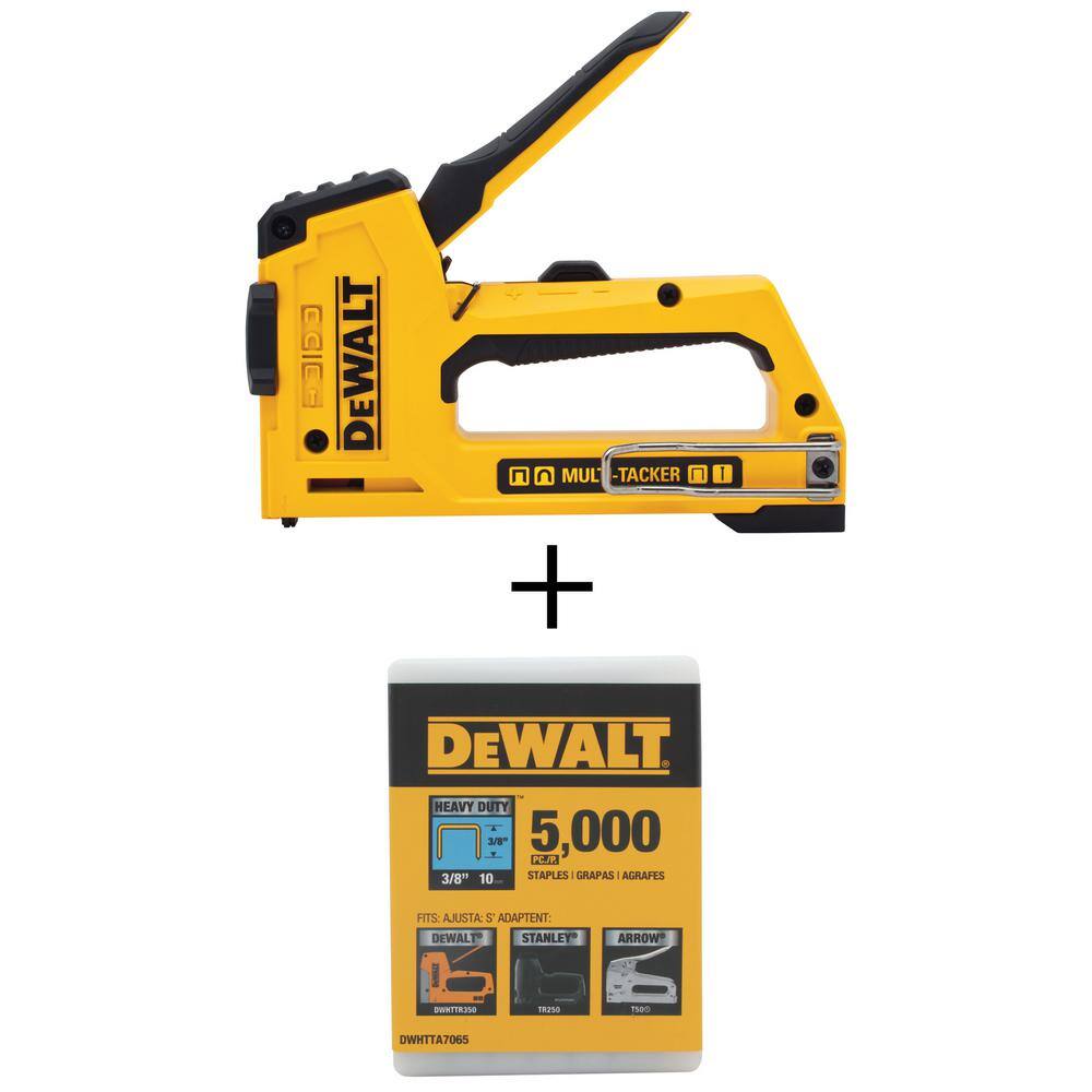 DW 5-in-1 Multi-Tacker Stapler and Brad Nailer Multi Tool and 38 in. Heavy Duty Staples (5000 Pack) DWHTTR510TA7065