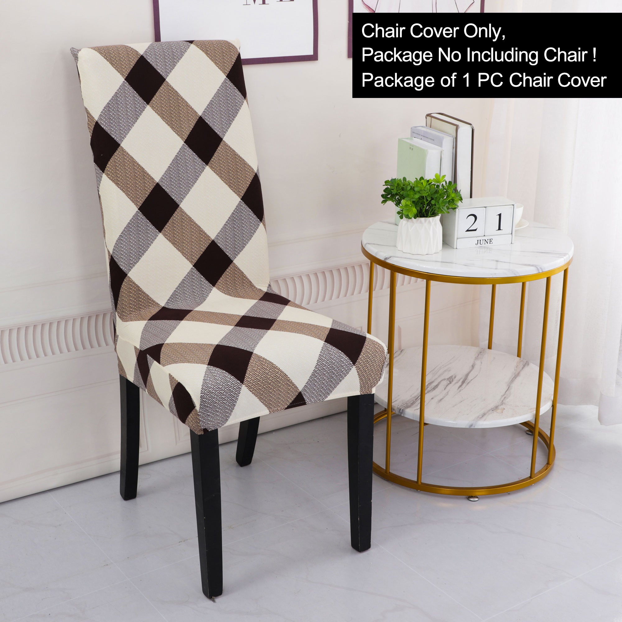 Unique Bargains Stretch Polyester Dining Chair Covers Set of 6, Brown and Beige