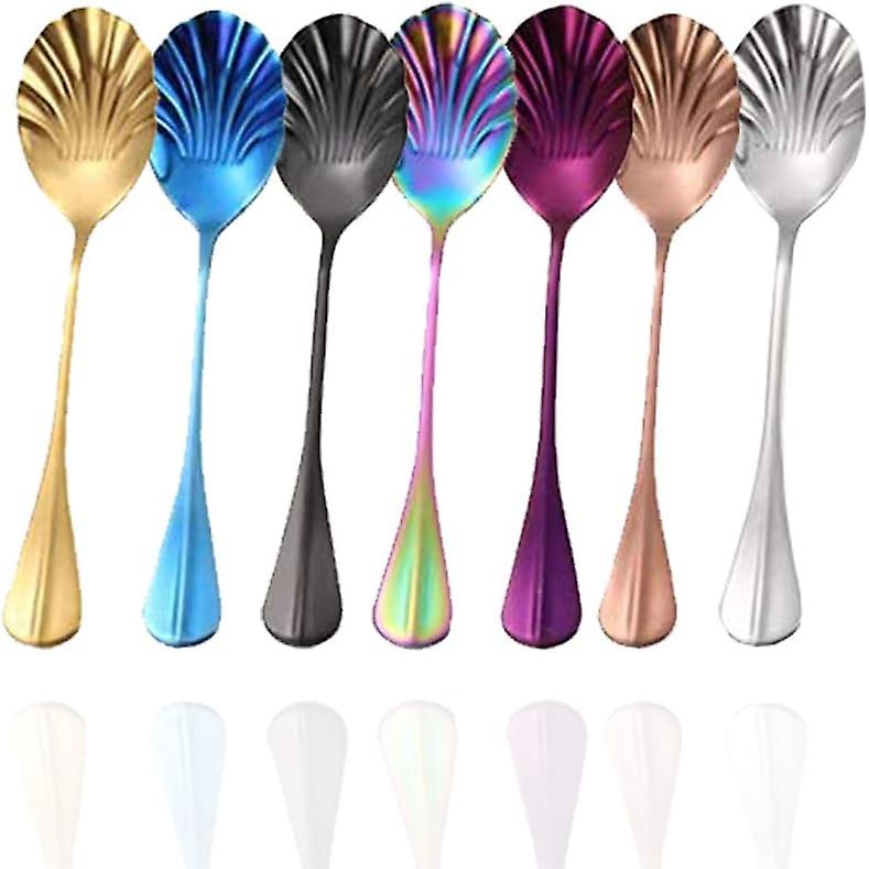 Shell Shape Tea Spoon Set， Colorful Stainless Steel Tea Dinner Table Mixing Spoon Kit， Dessert Coffee Sugar Spoon For Ice-cream， Milkshake， Coffee And