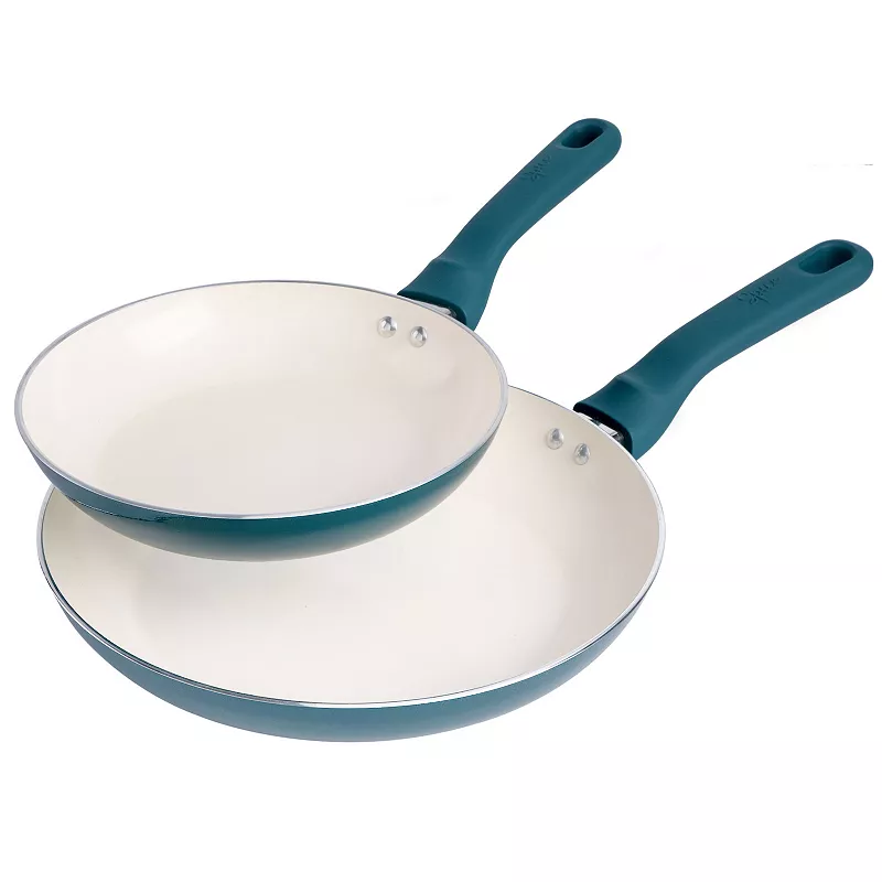 Spice by Tia Mowry Savory Saffron 2 Piece Ceramic Nonstick Aluminum Frying Pan Set in Teal