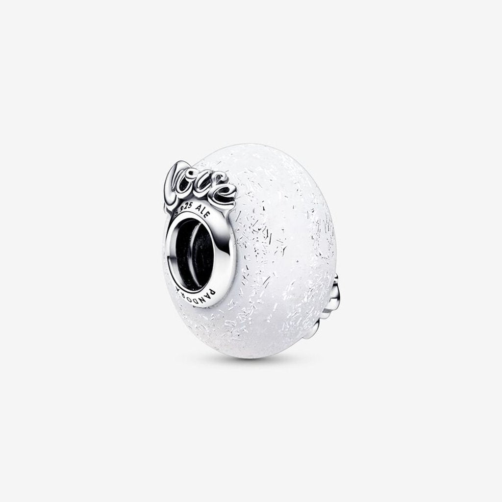 PANDORA  Glittery White Murano Glass Mom & Love Charm