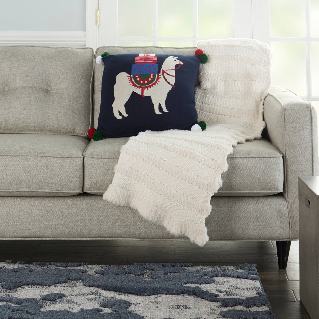 Holiday Llama Throw Pillow Black Mina Victory