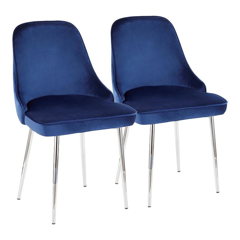 Set of 2 Chrome Frame and Blue Velvet Fabric Dining Chair 33.75”