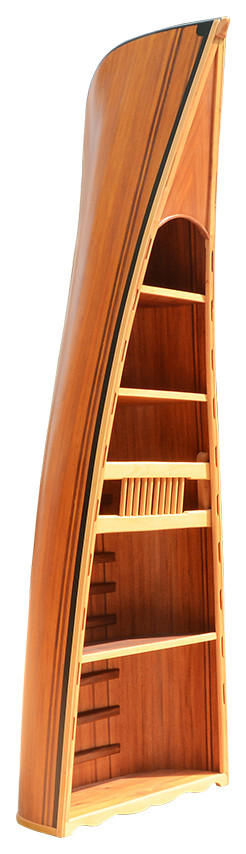 Wooden Canoe Book Shelf (Western Red Cedar  wood) handmade wooden boat   Beach Style   Bookcases   by Old Modern Handicrafts  Inc.  Houzz