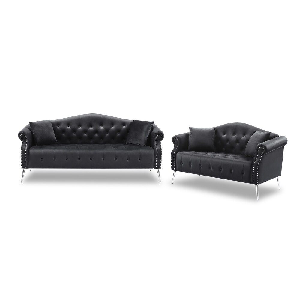 Velvet Chesterfield Sofa Set with Button Tufting